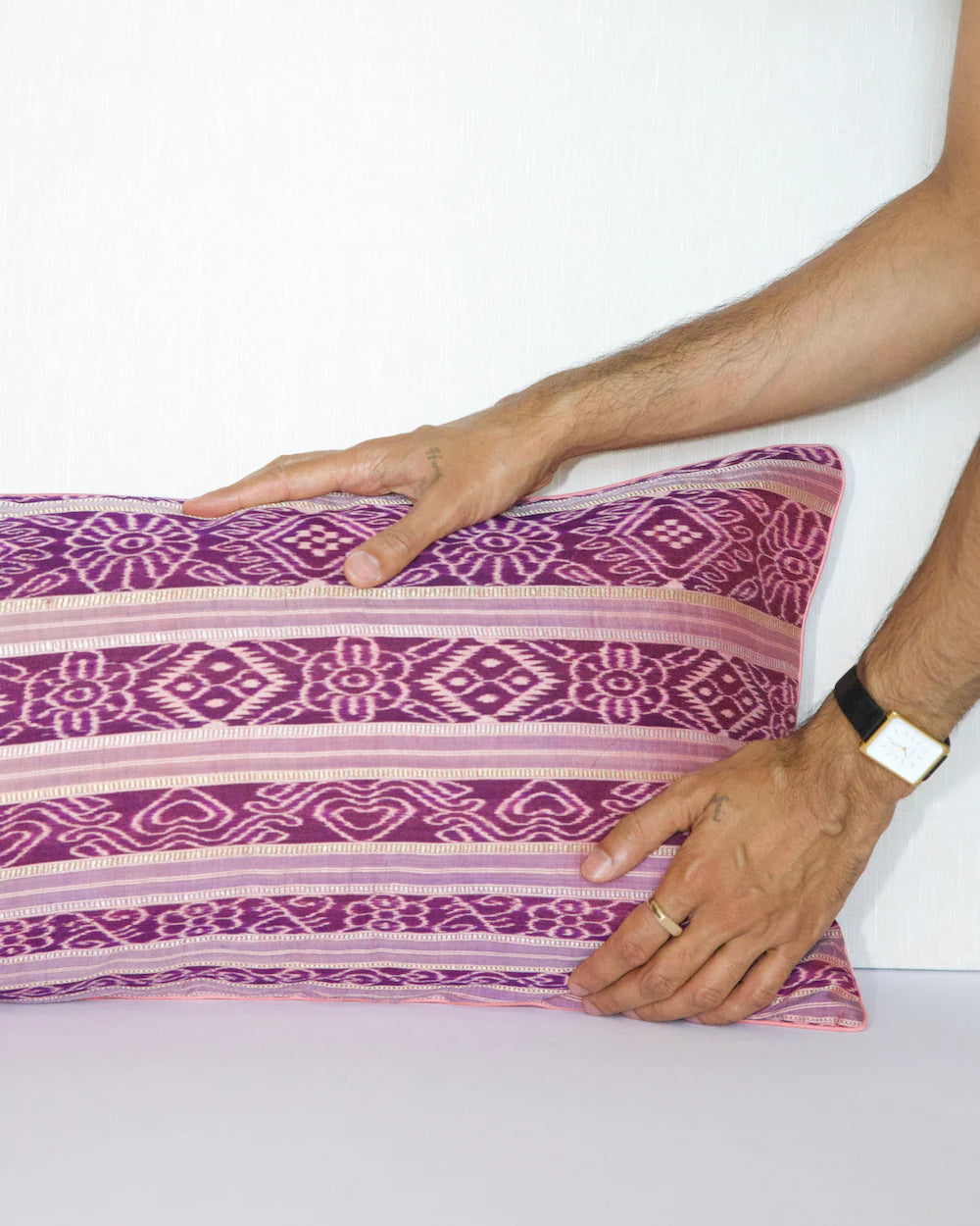 Pink Silk Ikat Lumber Pillow Cover