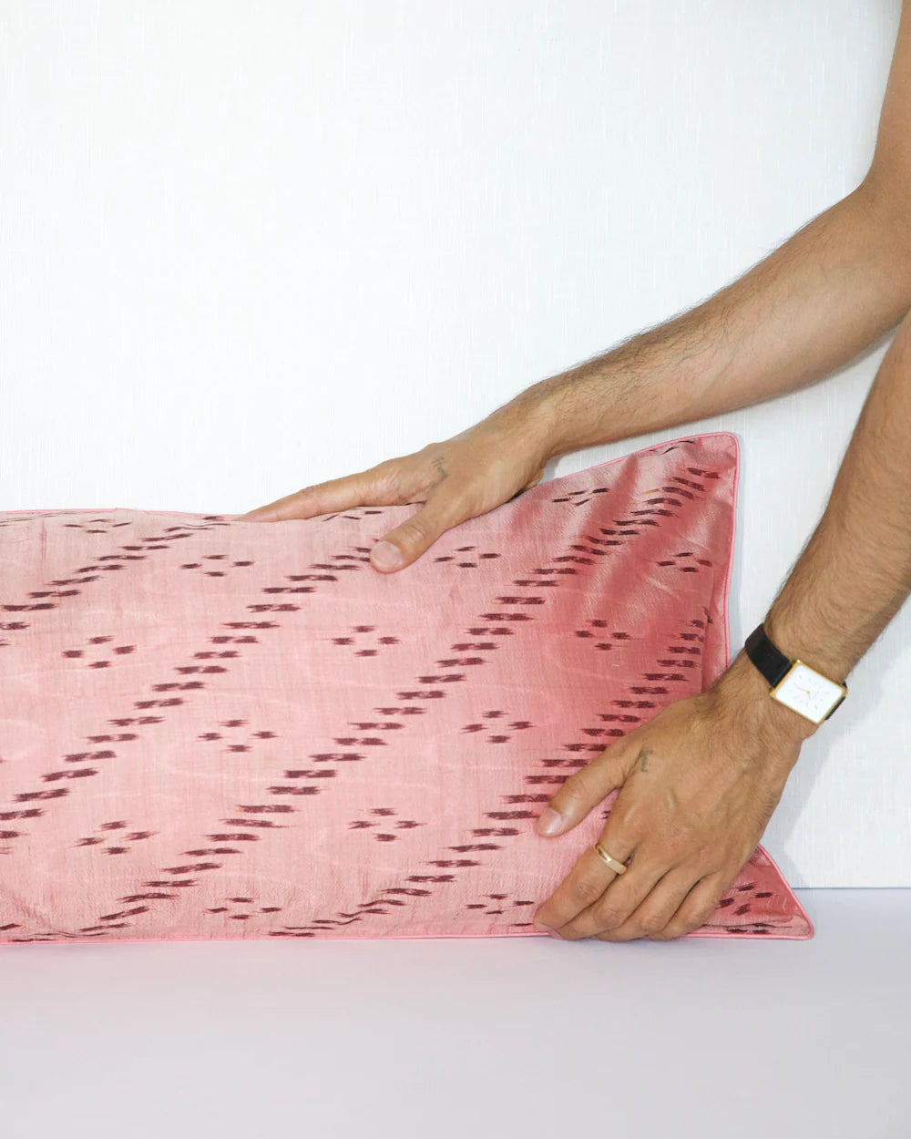 Pink Silk Ikat Lumber Pillow Cover