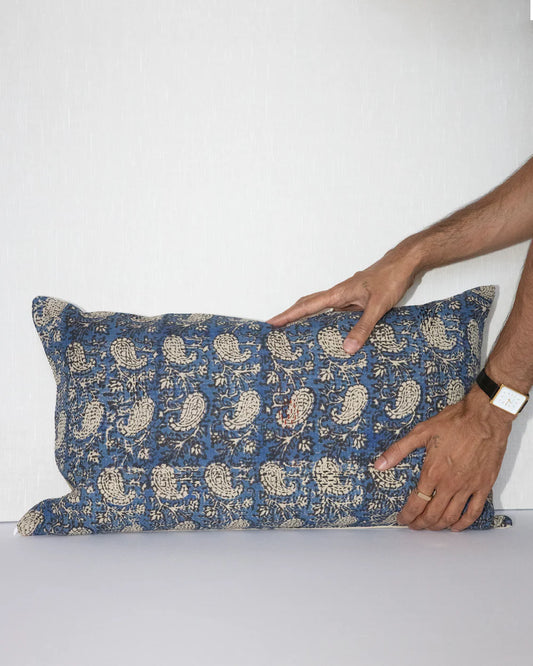 Kantha Block Print Pillow Cover - Indigo 14x24