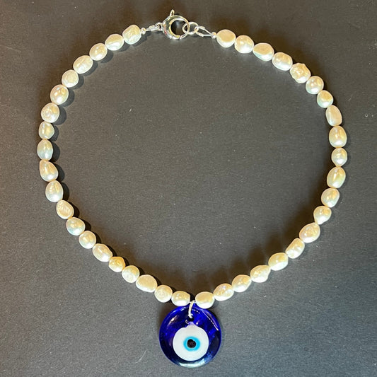 Pearl Evil Eye Necklace