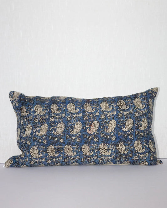Kantha Block Print Pillow Cover - Indigo 14x24